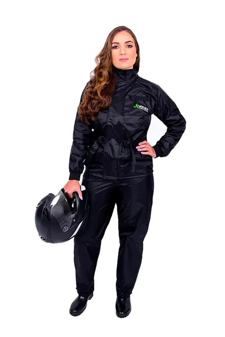 Conjunto Impermeável Para Motociclista Feminino em Nylon Preto Vértice CA 28721/28740
