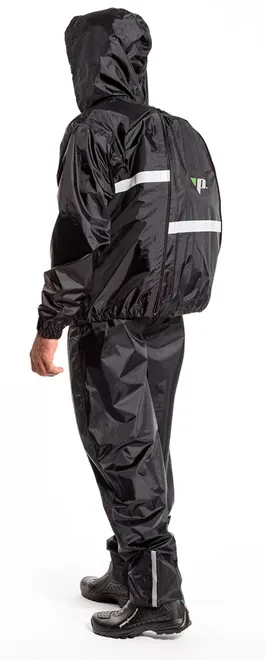 Conjunto Impermeável em Nylon Pantaneiro Tornado Preto com Refletivo Capuz e Abertura para Mochila CA 42187/42186